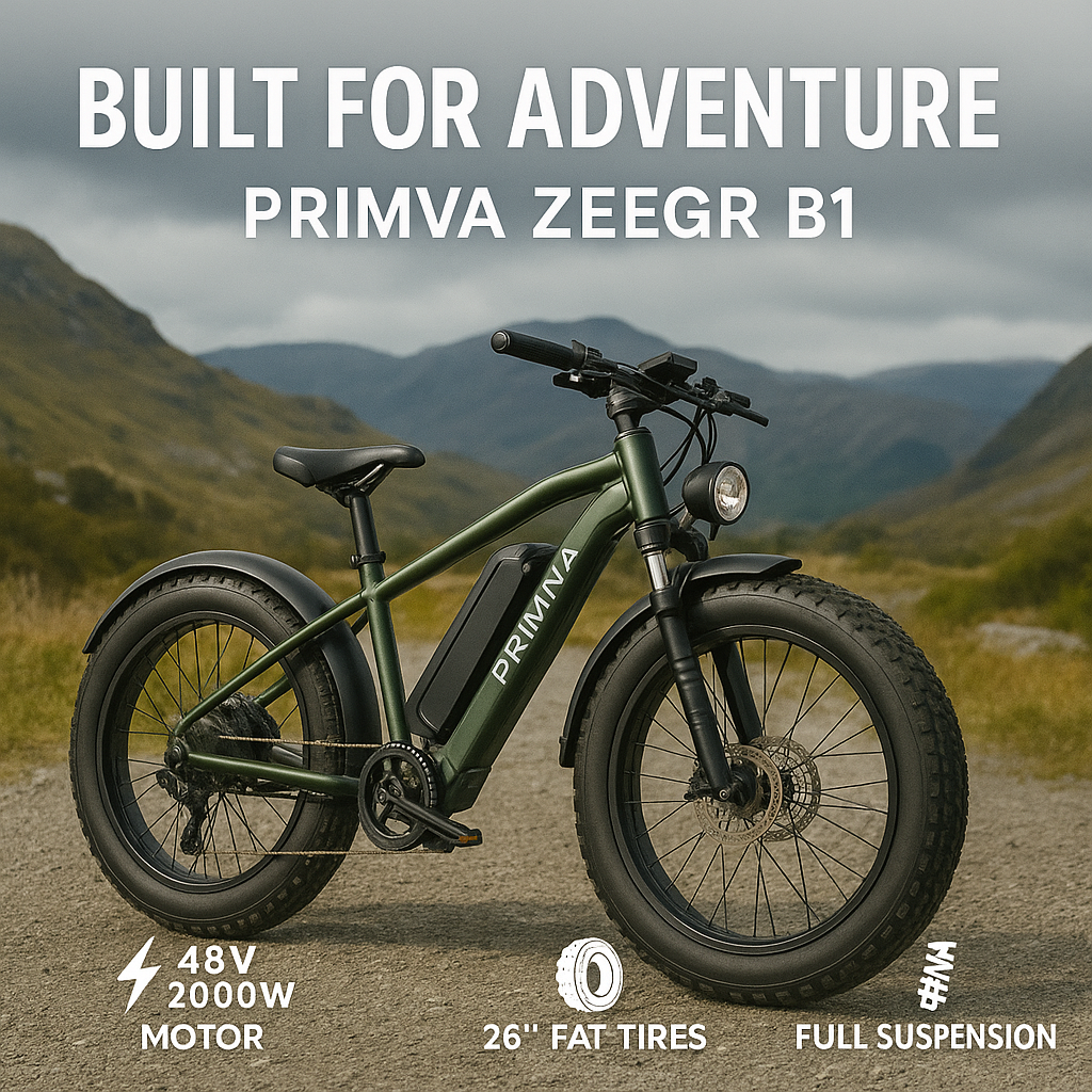Primva 2000W Full Suspension E-Bike – Dual Battery Power, 26” Fat Tires
