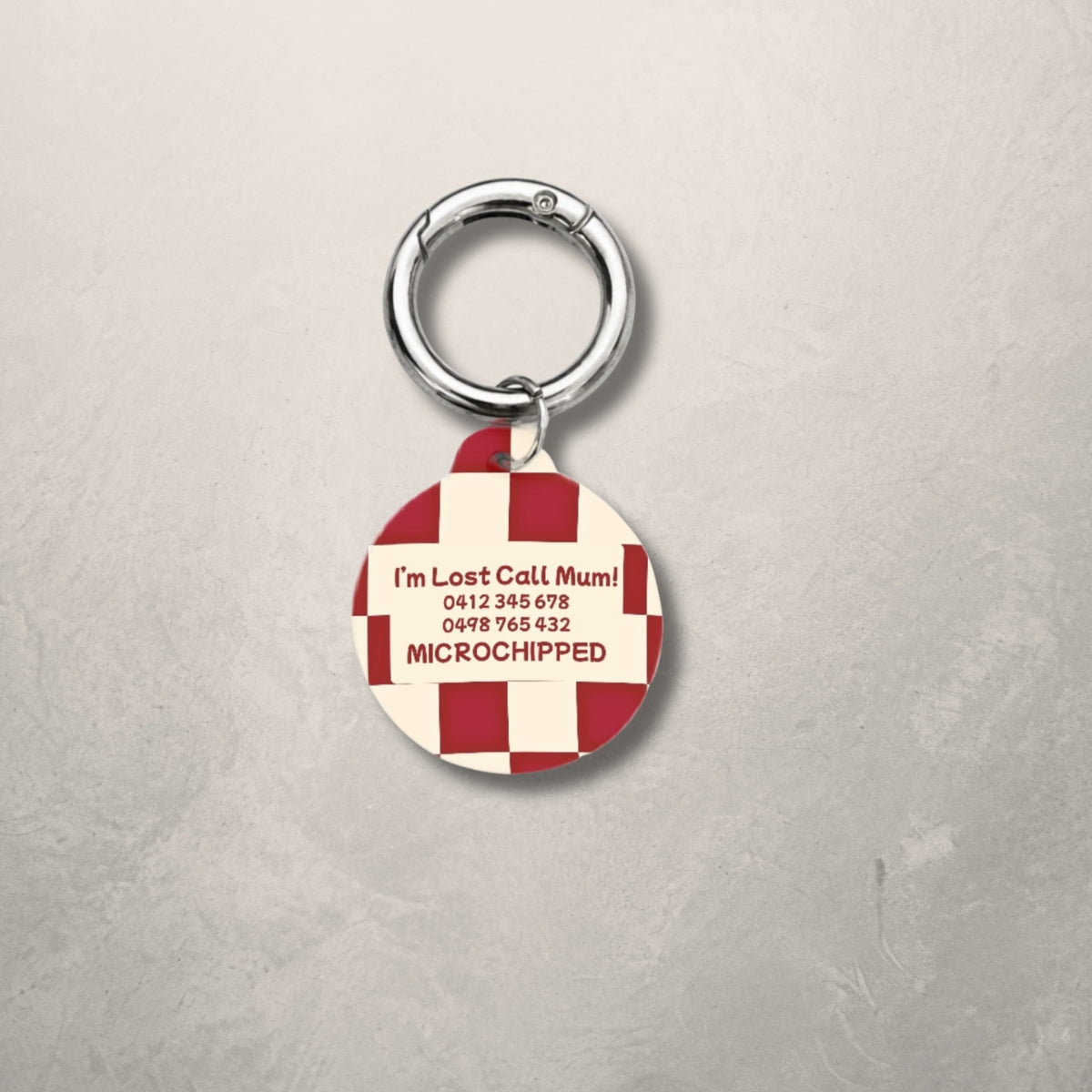 Crimson Check Pet ID Tag