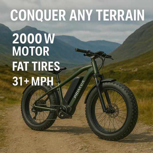 Primva 2000W Full Suspension E-Bike – Dual Battery Power, 26” Fat Tires