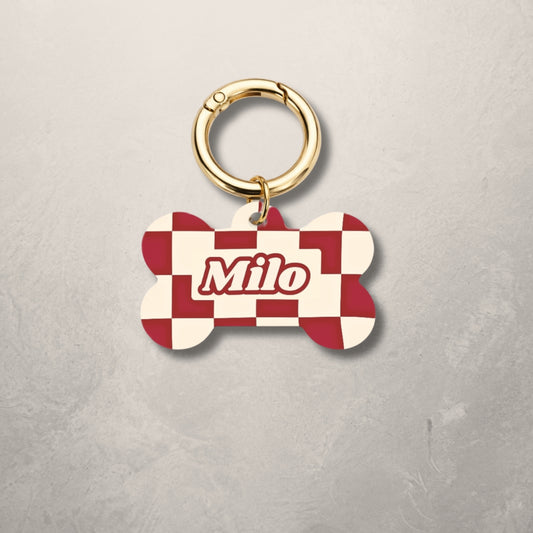 Crimson Check Pet ID Tag