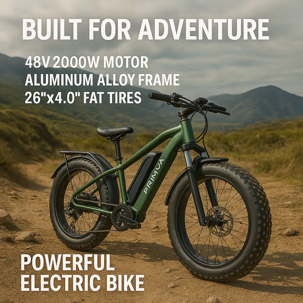 Primva 2000W Full Suspension E-Bike – Dual Battery Power, 26” Fat Tires