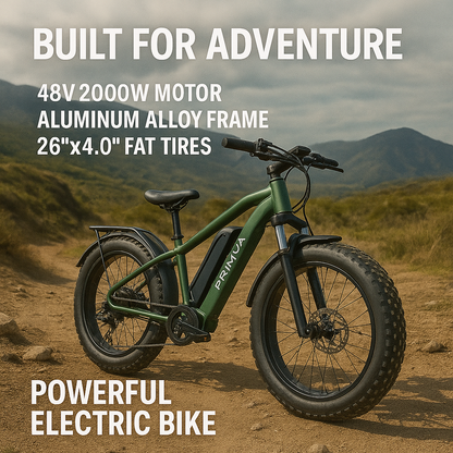 Primva 2000W Full Suspension E-Bike – Dual Battery Power, 26” Fat Tires