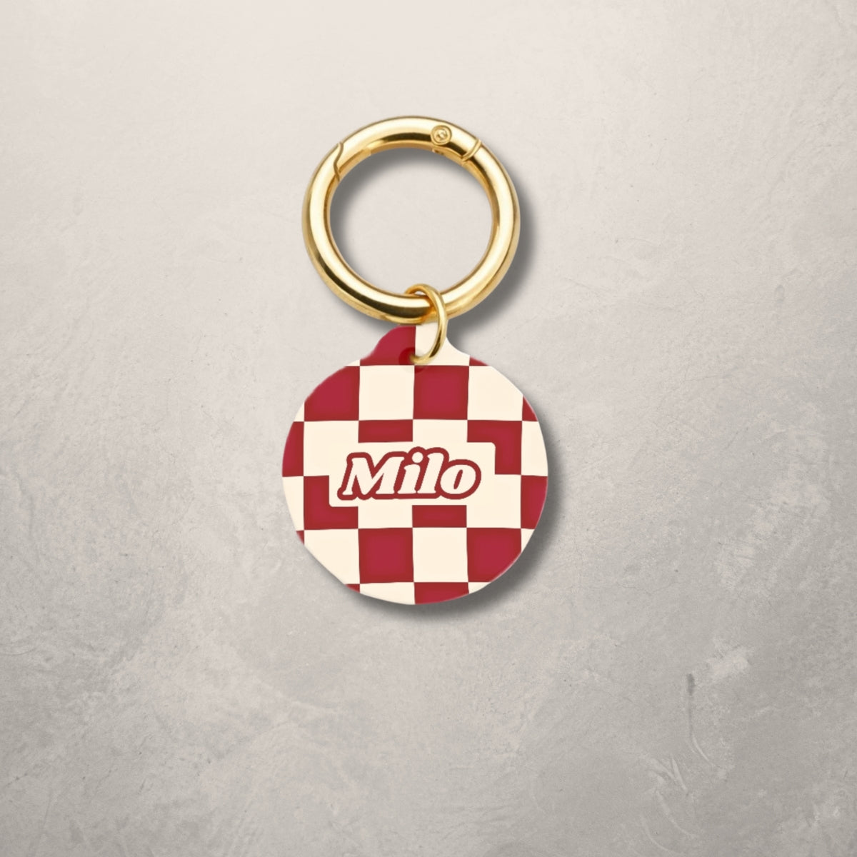Crimson Check Pet ID Tag