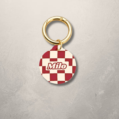 Crimson Check Pet ID Tag