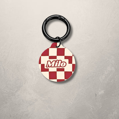 Crimson Check Pet ID Tag