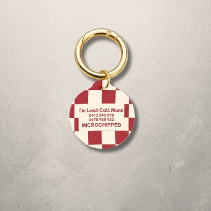 Crimson Check Pet ID Tag
