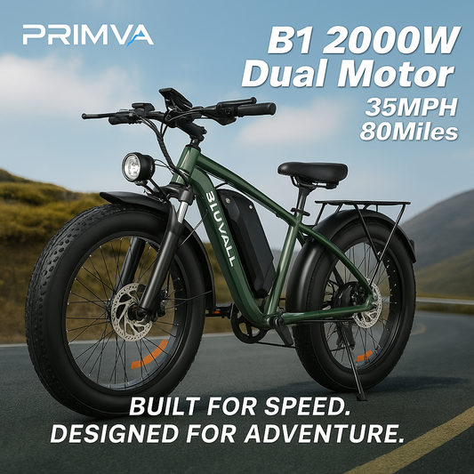 Primva 2000W Full Suspension E-Bike – Dual Battery Power, 26” Fat Tires